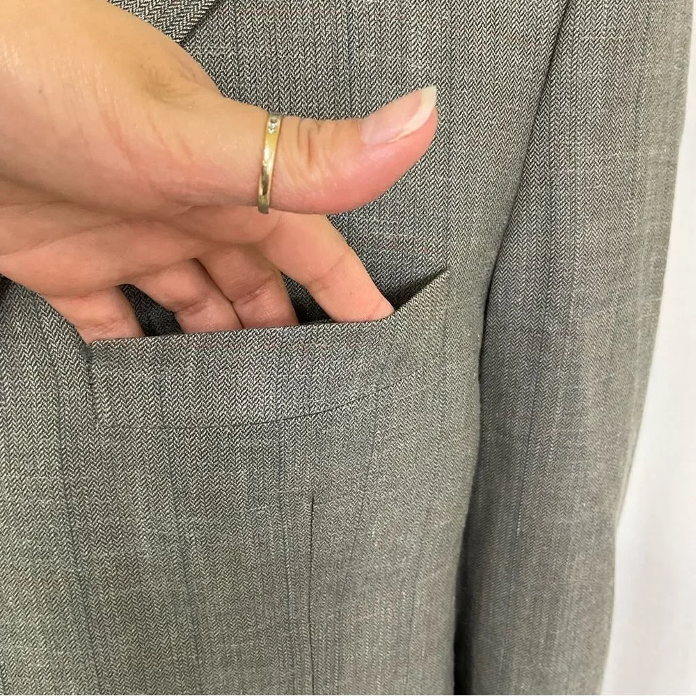 Yves Saint Laurent Vintage Gray Beige Wool 3 Button Front Blazer Coat Suit 54